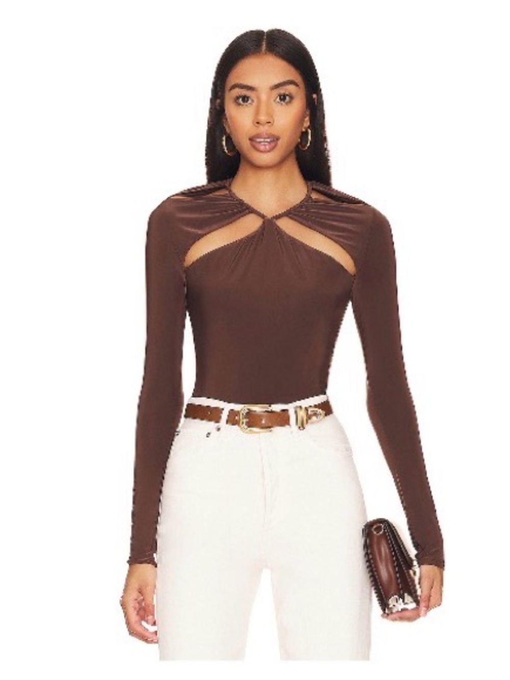 Lovers + Friends Brown Long-Sleeve Cutout Bodysuit